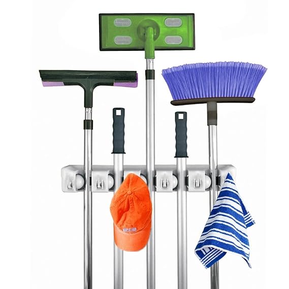 Coopache Mop Besen Halter Rack Handtuch Haken 5 Anti-Rutsch mit 6 Haken Wand Schrank montierten Veranstalter Besen Mops Reche