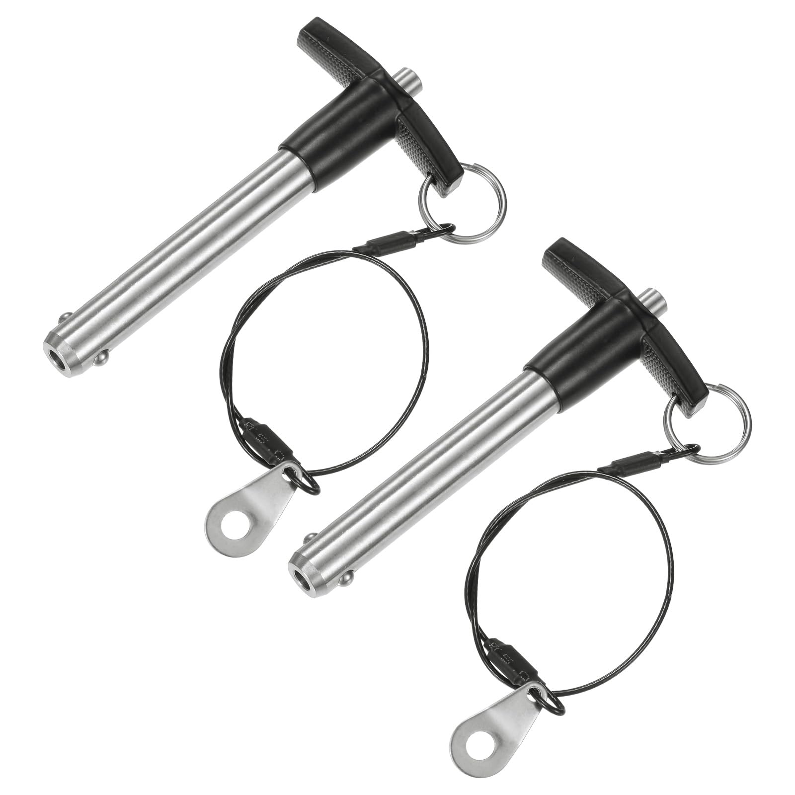 M METERXITY 2-Pack T Handle Lock Pins, 15/32"(12mm) Dia. 2-3/8"(60mm) Usage Length Push-Button Quick Release Locking Pins W Lanyard Cable for Speaker/Aviation/Gym/Machine [304 Stainless Steel]