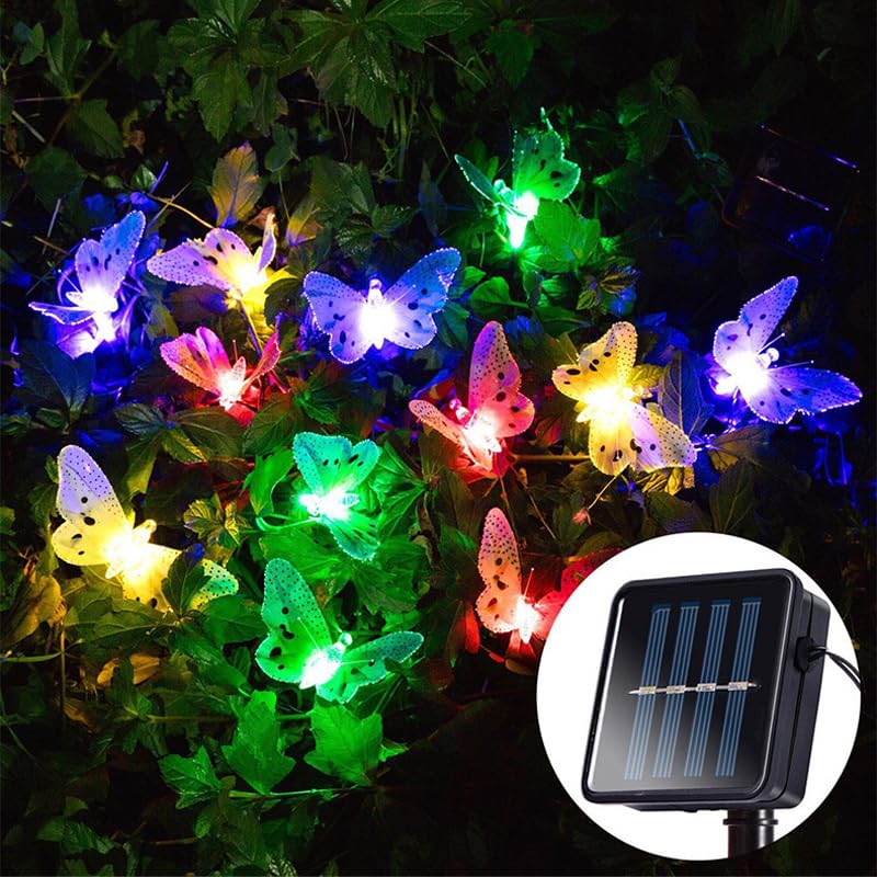 ZYTC Solar Fiber Butterfly Lights String Outdoor 20 LED Multi-Colors Lights with Solar Panel Waterproof for Garden Yard Porch Party Lawn Landscape Decorative Lights(16ft)