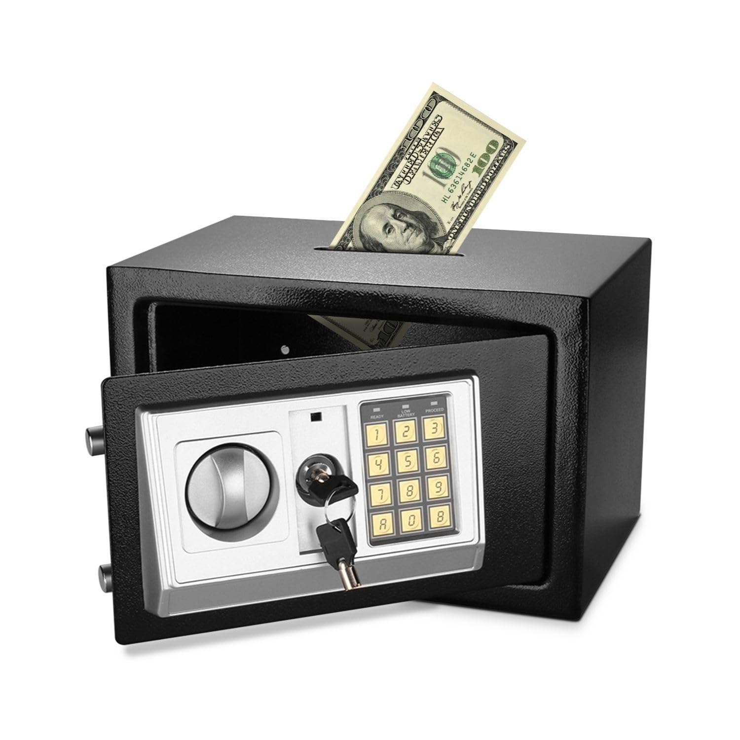 Photo 1 of Flexzion Small Safe Box with Drop Slot - Electronic Drop Safe Box for Money with Digital Combination Keypad Lock - Cash Safe Box for Cabinets, Home & Office Security (12"x8"x8"), Black