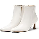 Coutgo Womens Ankle Boots Kitten Low Heel Closed Pointed Booties Side Zipper Winter Dress Shoes
