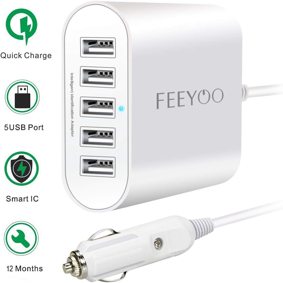 USB Car Charger, FEEYOO 45W/9A 5 Ports Rapid USB Car