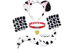 JOIZOMOU Dalmatian Costume Set with Dalmation Ears Headband Dalmatian Tail Choker Felt Stickers for Dalmation Party Dress Up