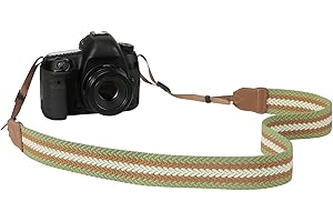 MoKo Camera Strap, Cotton Woven Camera Strap, Adjustable Universal Neck & Shoulder Strap for Digital Cameras, Green&Brown&Bei