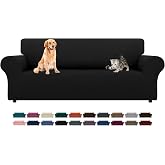 LURKA Stretch Couch Cover for Sofa, 1 Piece 3 Cushion Slipcover, Black | Soft Stretch Jacquard, Fits 78"-94" Sofas, Elastic B