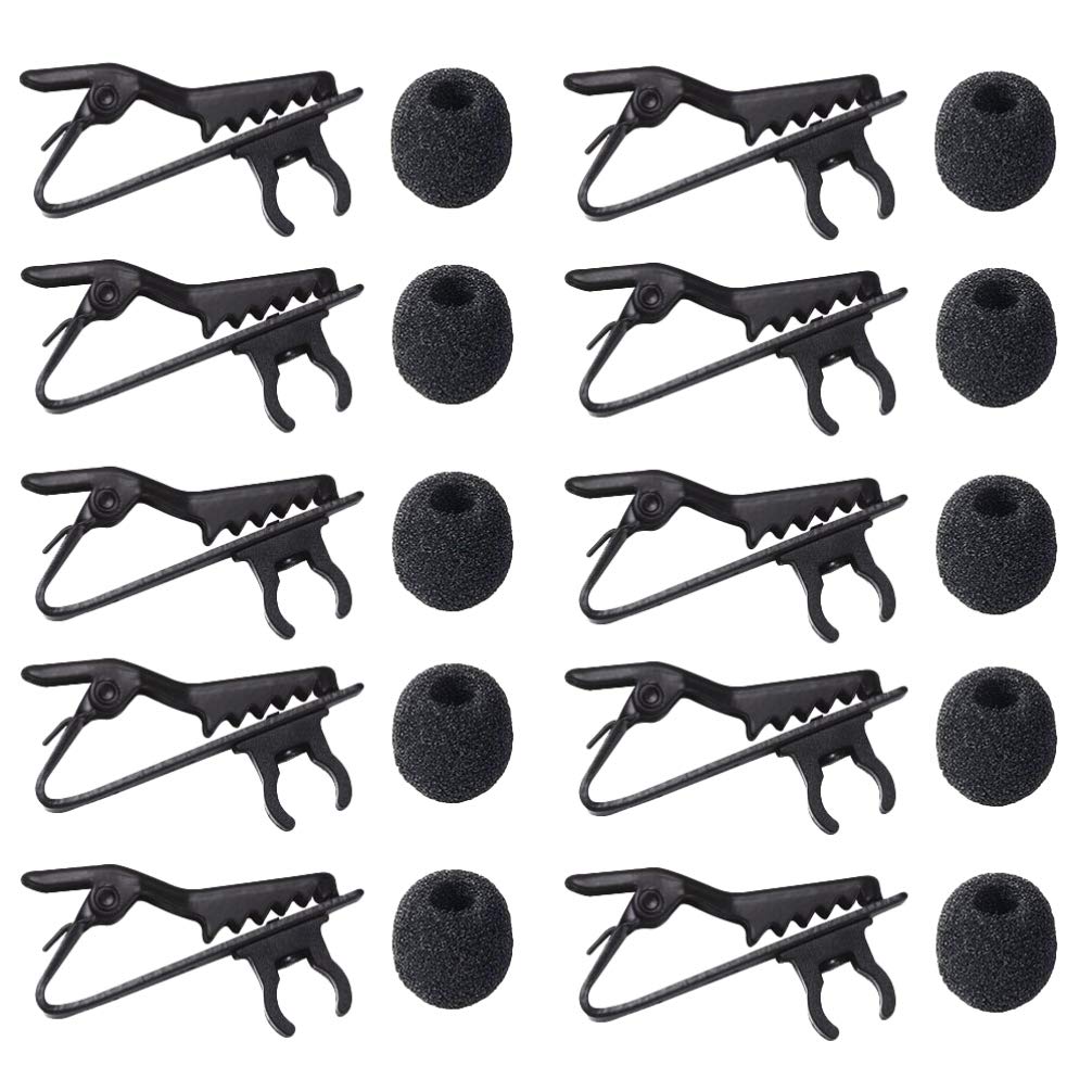 Lapel Microphone Clips Lavalier Mic Metal Tie Foam Covers Windscreen Shield Replacement Kit (10 Sets Collar Clip+Windshield)
