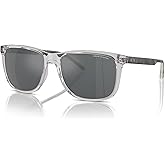 Armani Exchange Man Sunglasses Shiny Grey Frame, Mirror Black Lenses, 57MM