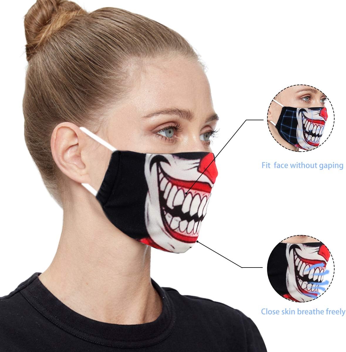 Fashion Cotton Face Mask Reusable for Women Men, Washable Breathable Designer Cloth Fabric Madks, Cubre Bocas Tapa para mascarillas de, Adult Mouth Nose Cover Clown Skeleton Joker Halloween Skull : Sports & Outdoors