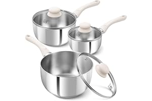 KOCH SYSTEME CS Stainless Steel Pot 1QT & 2QT & 3QT, Saucepan with Stay-Cool Bakelite Handle, 18/10 Stainless Steel Cooking P