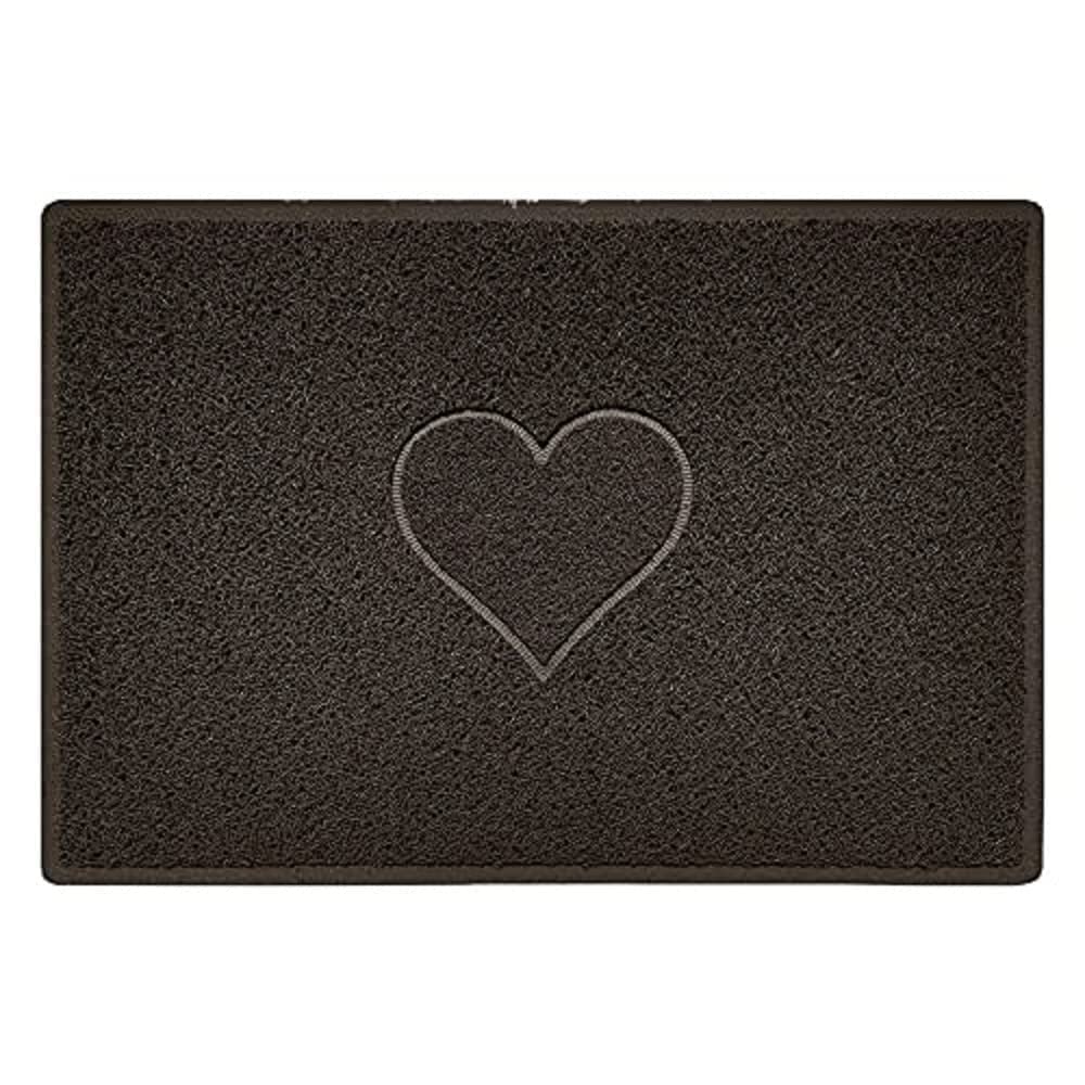 Nicoman Heart Shape Embossed Entrance Door Mat Non Slip Dirt Trapper PVC Spaghetti Mat with Rubber Base, Jet Washable Quick Drying Doormat Drainage Outdoor Use Only - (Large, Brown, 90 x 60cm)