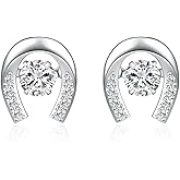 925 Sterling Silver Horseshoe Earrings, Cute U with CZ Studs Earring Jewelry for Women