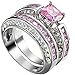 XAHH Jewelry Womens 2 pcs 925 Sterling Silver Plated Pink Cubic Zirconia Wedding Engagement Ring Set