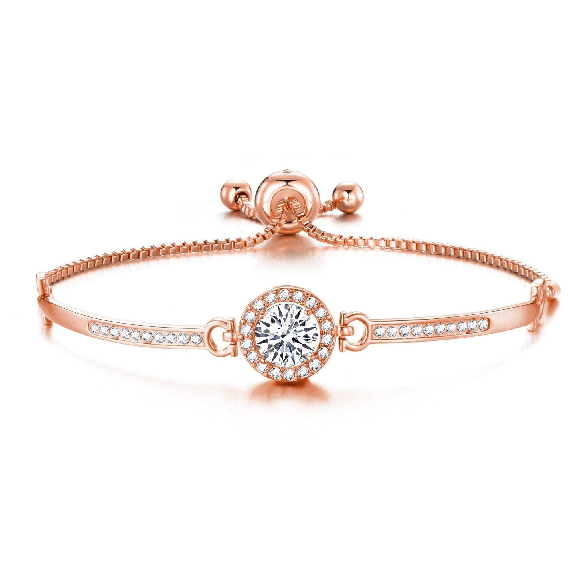 Philip Jones Rose Gold Plated Halo Friendship Slider Bracelet Created with Zircondia® Crystals