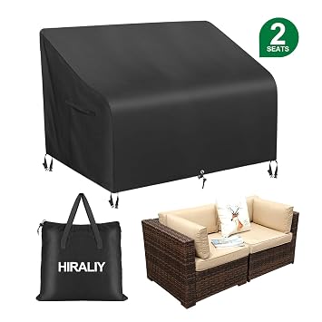 Black 59 L X 41 W X 30 H Hiraliy 2 Seater Patio Sofa Cover Waterproof Lounge Deep Seat Chair Cover Heavy Duty Bench Loveseat Cover Outdoor Lawn Patio Furniture Covers Patio Lawn