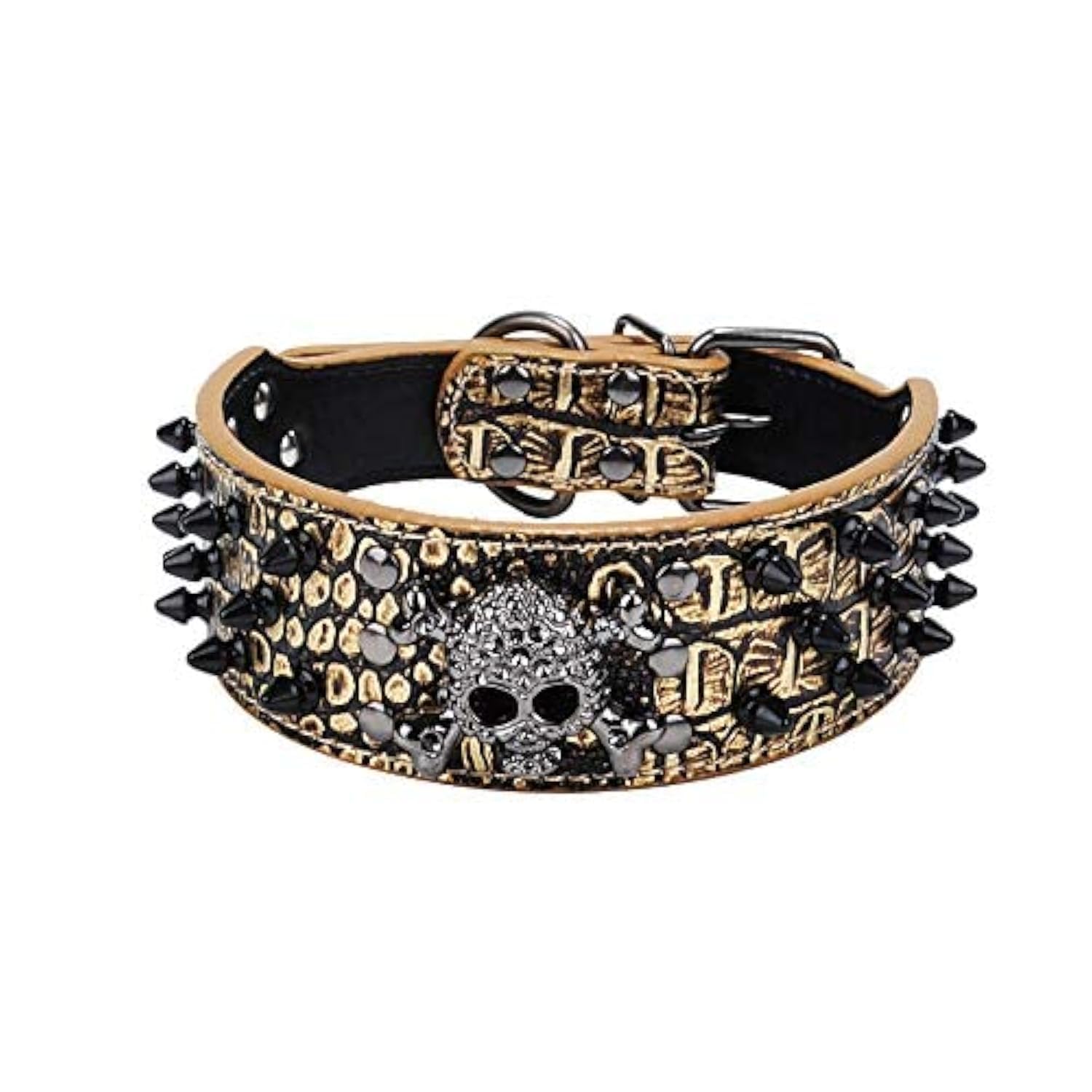 haoyueer Sharp Spiked Studded Dog Collar 2 Inch Width Stylish Leather Dog Collars for Medium & Large Dogs Pitbull,Labrador,Boxer Rottweiler German Shepherd … (M, Gold-3)