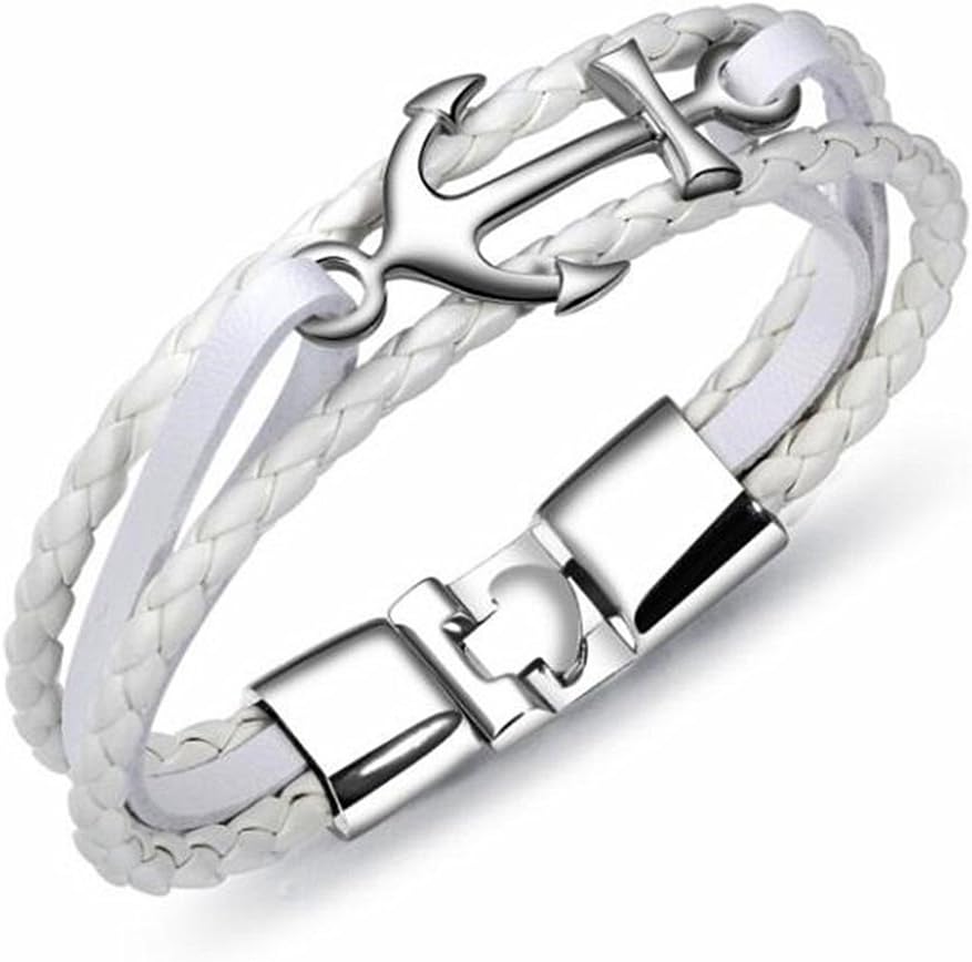 Anchor leather bracelet for men, stainless steel anchor and stainless steel buckle, braided brown/black cord, vintage charm bracelet, 20 cm