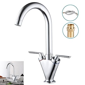 Happyyous Dual Handle Kitchen Faucet With Hose 360 Degree Swivel