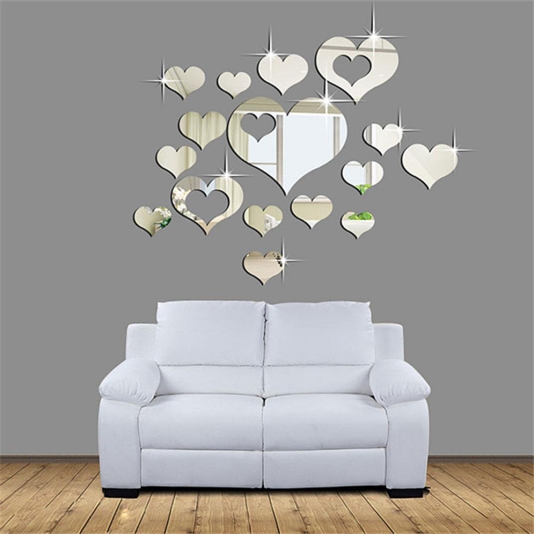 Zeshlla 1Set 15pcs wall Decals 3D Removable Heart Art Decor Wall Stickers Living Room Decoration