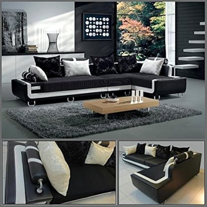 Divano Angolare Lily In Ecopelle O Microfibra Nero Testa Di Moro Bianco Grigio