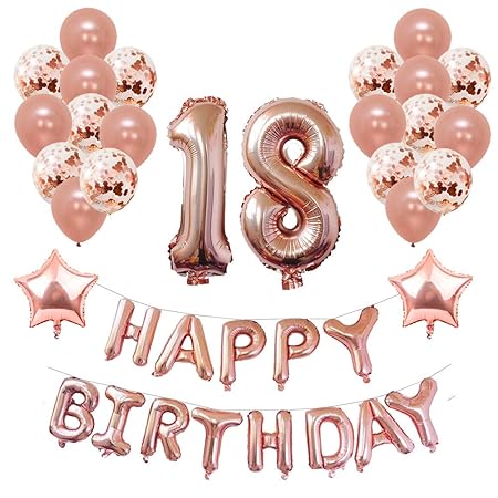 Yoart 18. Geburtstag Dekorationen Rose Gold für sie und Mädchen Party Supplies 39 Stück mit Alles Gute zum Geburtstag Banner 