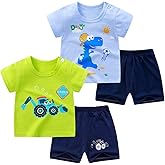 NautySaurs Toddler Boys T-shirts and Shorts 4 Pcs Dinosaur Short Set Summer Clothes Outfit