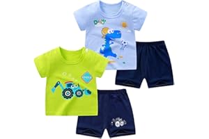 NautySaurs Toddler Boys T-Shirts and Shorts 4 Pcs Dinosaur Short Set Summer Clothes Outfit