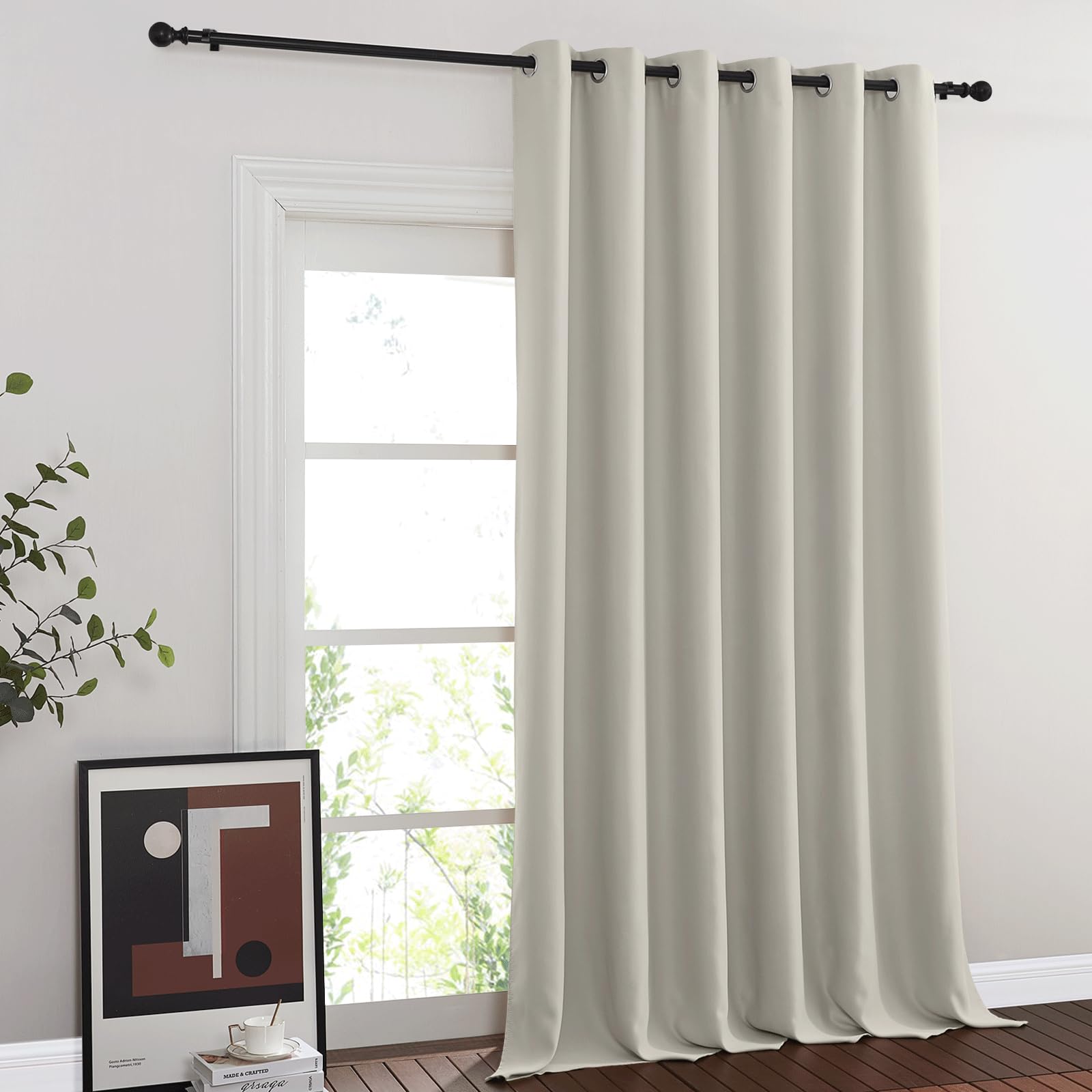 Photo 1 of NICETOWN Blackout Natural Curtain for Patio Door, Grommet Room Divider French Door Curtain Wide Window Treatment Sound Reducing Thermal Drape for Sliding Door (1 Panel, W80 x L95)