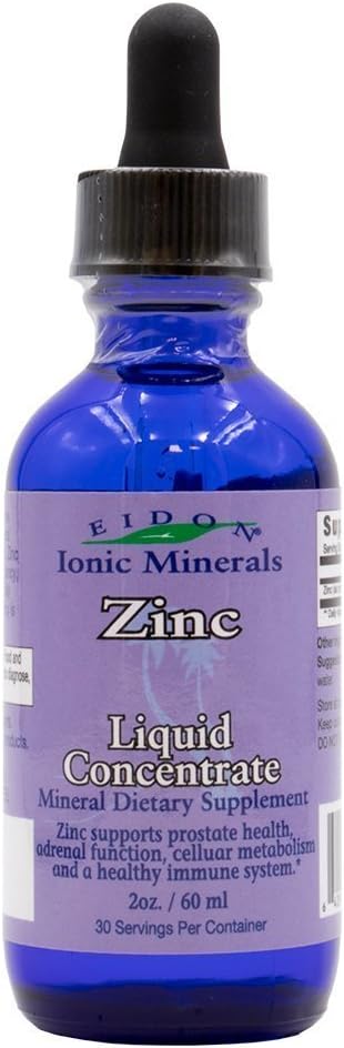 Eidon® Ionic Minerals Zinc Supplement Concentrate 2 oz. Glass Dropper Boosts Immune System and Mood Relieves Stress: Health & Personal Care