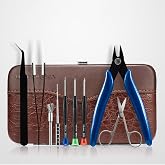 DIY tool kit set for Home Repairs,9 in 1 Coil Building Tool Kit Including Scissors, Screwdriver, Ceramic Tweezers with Leather case