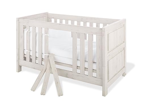 Pinolino 110063 Modernes Kinderbett mit 3 Schlupfsprossen, aus MDF, Umbauseiten Enthalten, 140 X 70 cm, eiche grau