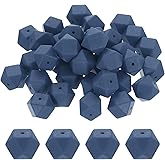 uxcell 50 Pcs Silicone Beads, 17mm Loose Hexagon Rubber Focal Beads Bulk Beads for Keychain Pens Necklace Bracelet Jewelry Making DIY, Navy Blue