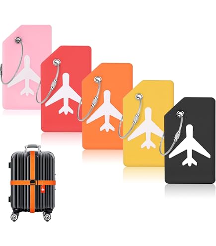 Pack De 8 Etiquetas Identificadoras Para Maleta KOLZEMV Con Cuerda De Acero Inoxidable - PVC Impermeable Y Colores Variados