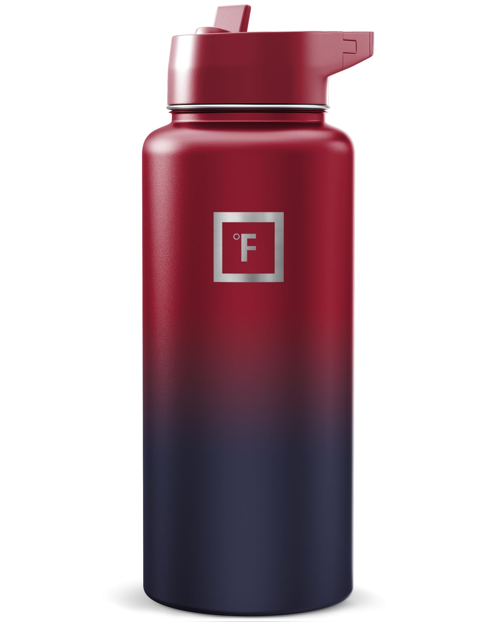 IRON °FLASK Camping & Hiking Hydration Flask with Straw, Wide Mouth Insulated Stainless Steel Sports Water Bottle - Dark Rainbow 32 oz - Straw (1 Lid) Image