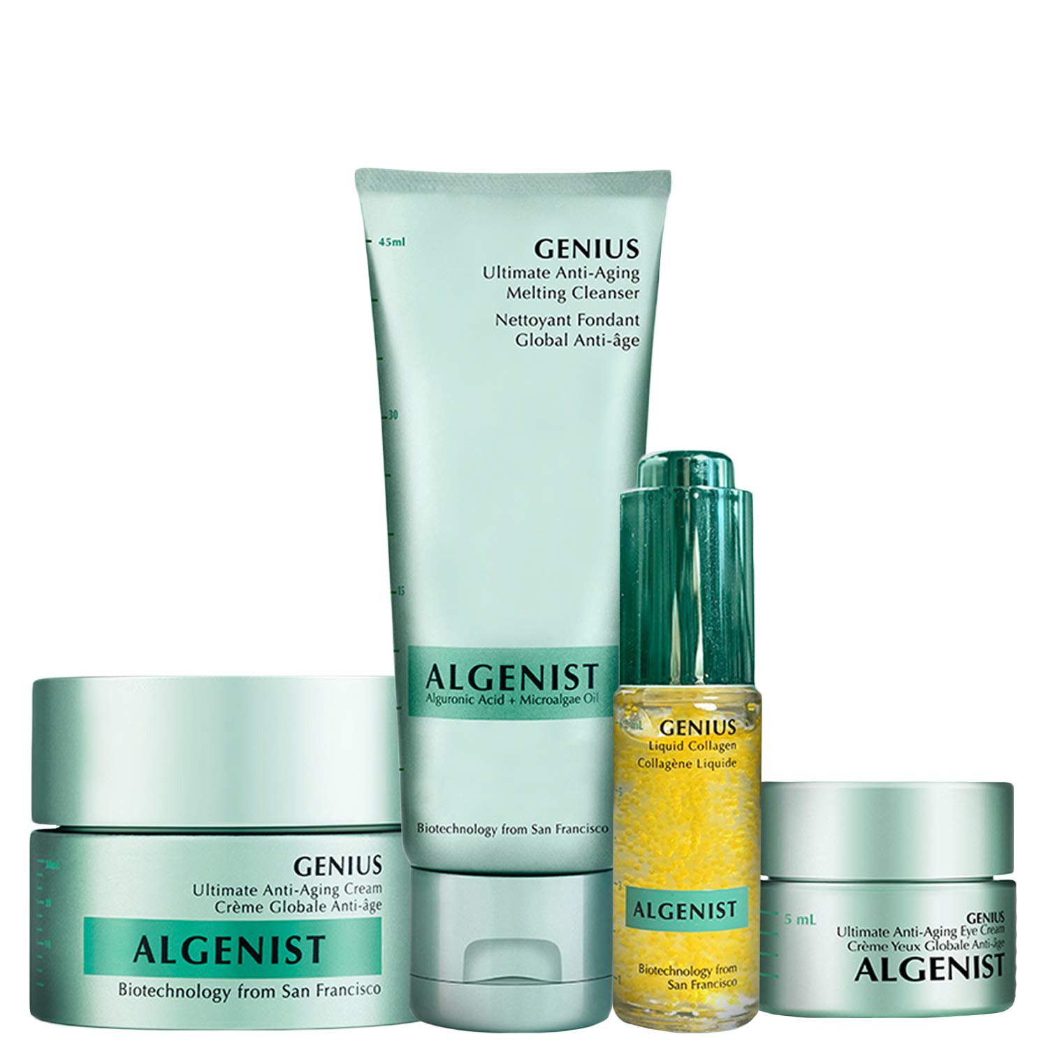 Amazon.com: Algenist Pure GENIUS Collection Kit - Liquid Collagen, Ultimate Anti-Aging Melting Cleanser, Eye Cream & Face Cream - Non-Comedogenic & Hypoallergenic Skincare (4 Piece Skincare Set): Beauty