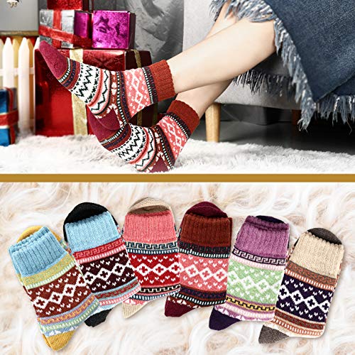 Jovego-Socken-Damen-Winter-6-Paar-Warme-Damen-Socken-Bunte-Farbe-Socken-Vintage-Wintersocken-Atmungsaktiv-Weich-Stricksocken-Premium-Qualitaet-Wollesocken-Geeignet-fuer-Zuhause-Schule-und-Buero