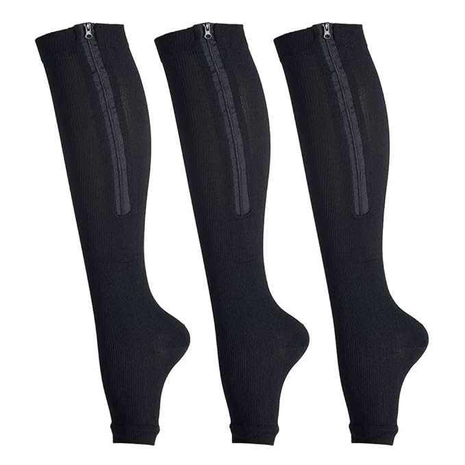 LEOSTEP 3Pair Compression Socks 1520 mmHg Zipper Open Toe for Men