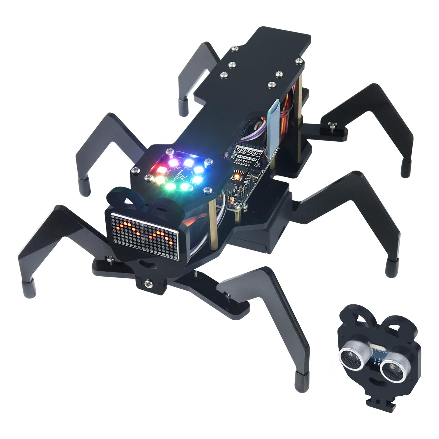 FREENOVE Robot Ant Kit (Compatible with Arduino IDE), Dot Matrix Expressions, Obstacle Avoidance, Wireless Control App, Ultrasonic Sensor Servo