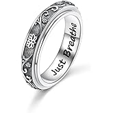 FLYOW 925 Sterling Silver Anxiety Relieve Rings Lotus Sunflower Spinner Fidget Ring Worry Relieving Boredom ADHD Autism Rings Stress Relief Band Ring Birthday Thanksgiving Christmas Jewelry for Women