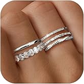 Dochais 5PCS Stackable Gold Silver Rings for Women, Non Tarnish Dainty Cubic Zirconia Rings, 14K Gold Plated Minimalist Wedding Band Rings Set, Trendy Statement Stacking Rings Size 5-10