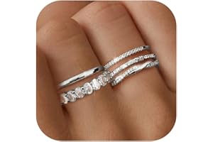 Dochais 5PCS Stackable Gold Silver Rings for Women, Non Tarnish Dainty Cubic Zirconia Rings, 14K Gold Plated Minimalist Wedding Band Rings Set, Trendy Statement Stacking Rings Size 5-10