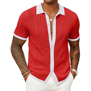 COOFANDY Mens Knit Button Down Shirts Casual Textured Polo Shirt Short Sleeve Vintage Summer Beach Tops