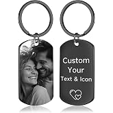 CDBUY Custom Keychain with Picture - Personalized Engraving Photo or Text Keychains, Customized Gifts for Men Dad Boyfriend (Engraving - Black)