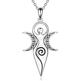 POPLYKE Triple Moon Goddess Amulet Pendant Necklace Sterling Silver Wiccan Jewelry for Women