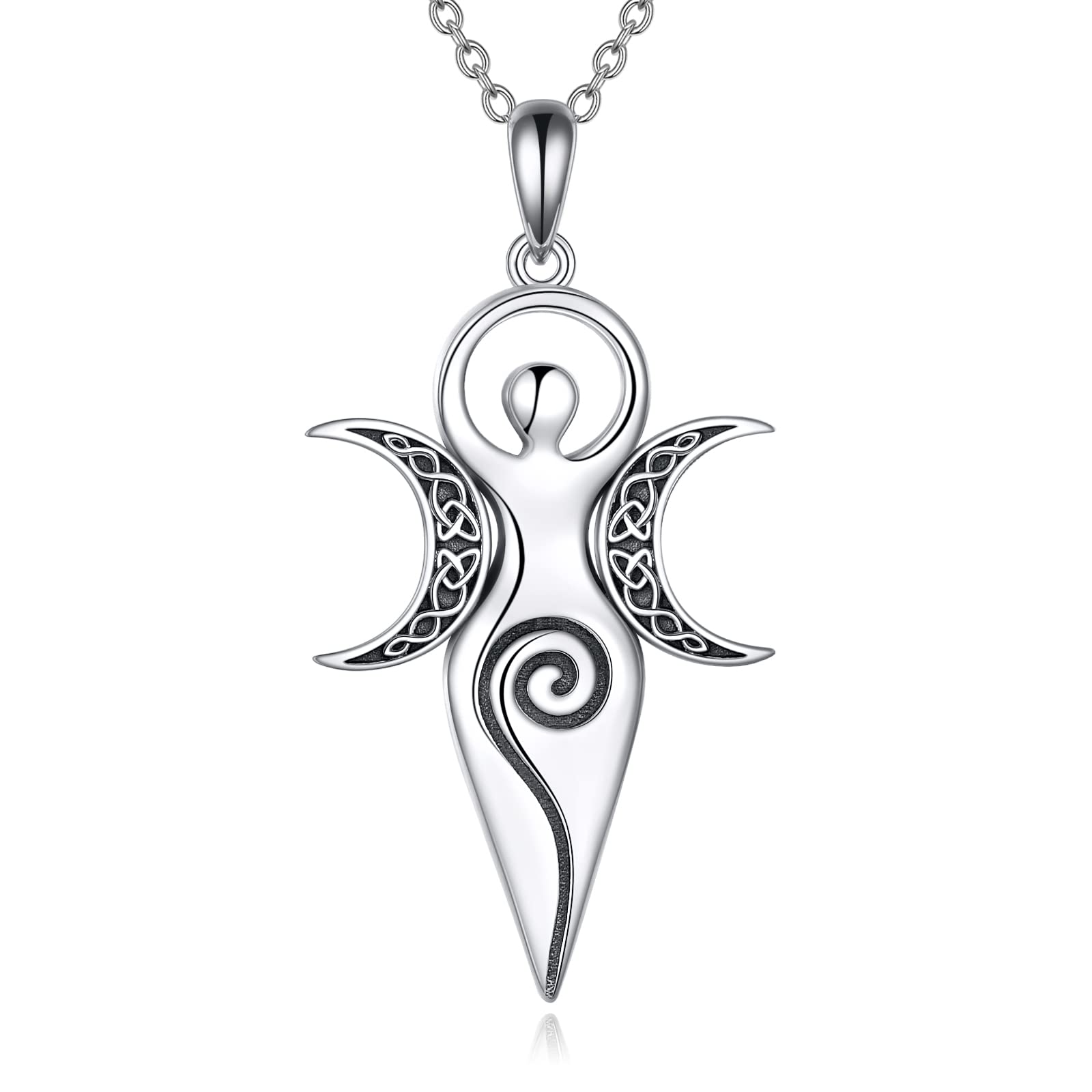 POPLYKE Triple Moon Goddess Necklace Sterling Silver Wiccan Amulet Pendant Goddess Jewellery Gifts for Women