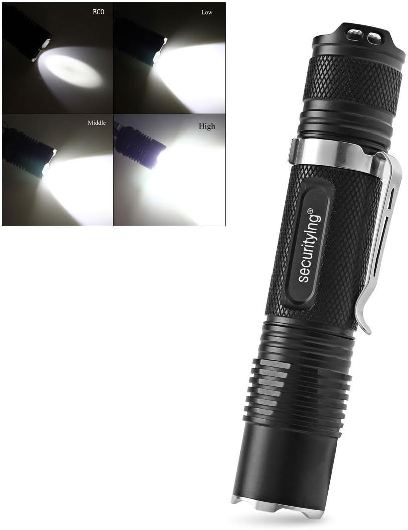 SecurityIng Handheld 800LM 4 Modes XM-L2 LED Pocket Torch Mini Portable EDC Aluminum Tactical Flashlight for Camping Hiking Outdoor(Battery Not Included)