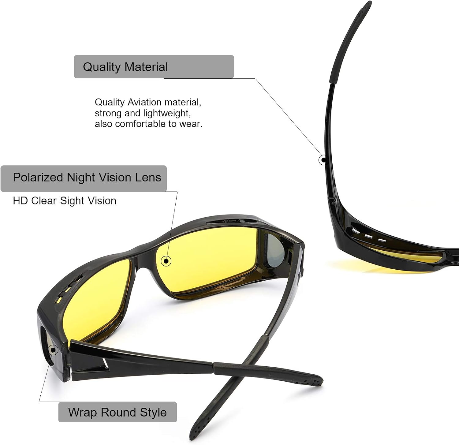 Amazon Com Night Vision Glasses For Driving With Polarized Anti Glare Hd Clear Sight Lens Wrap Around Over Prescription Glasses Unisex 1pack Black Clothing