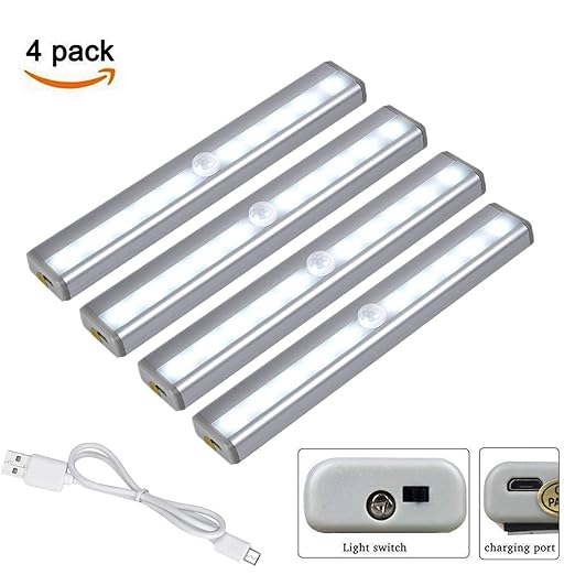 Luz nocturna, sensor de movimiento LED PIR, luz de gabinete recargable USB, diseño