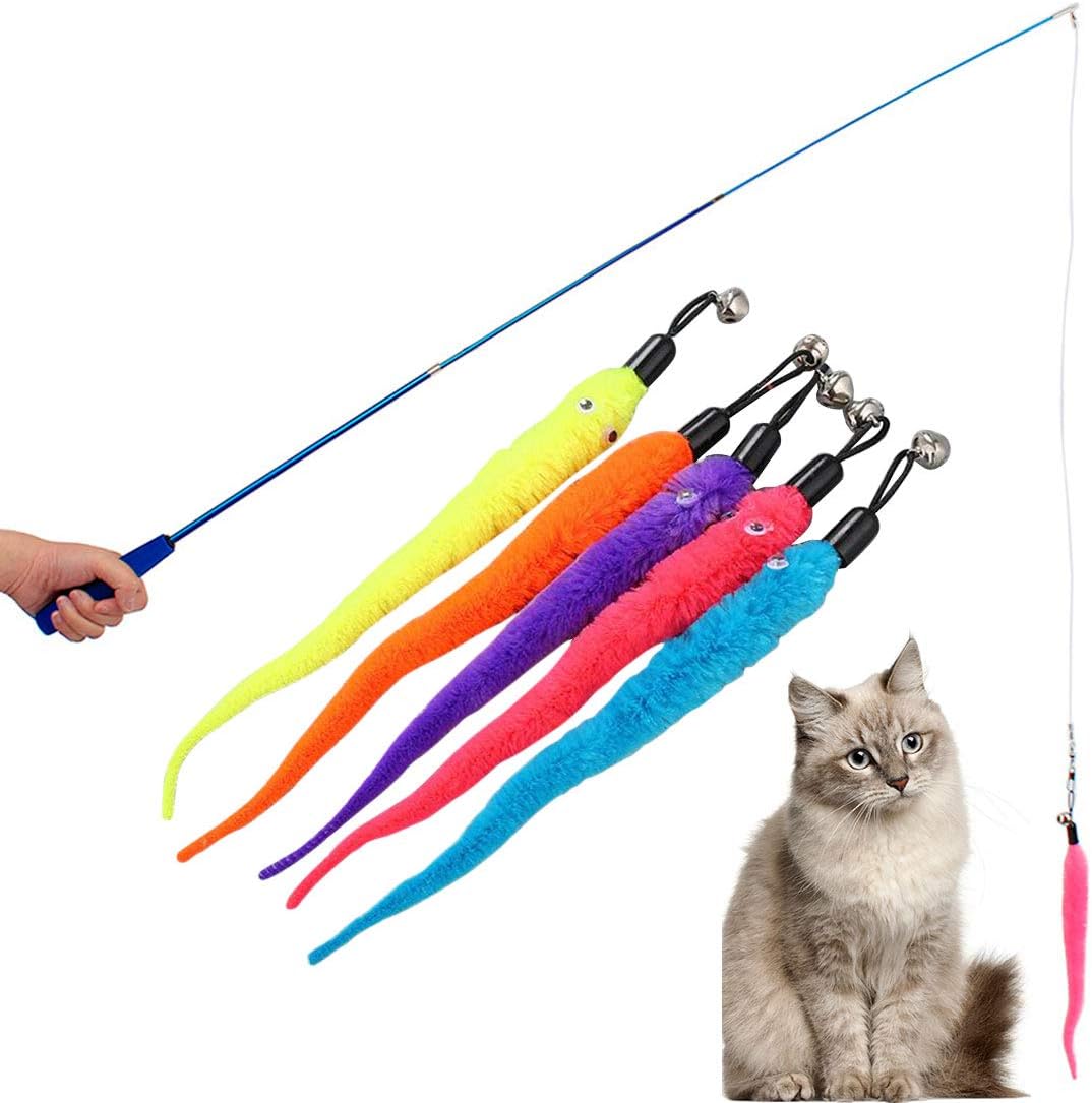 qianzhi 5pcs Cat Teaser Refill Cat Teaser Feather Replacement Cat Catcher Toy and Soft Furry Attachments For Cat Kitten Toy Wands