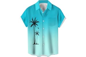 WHOINSHOP Men's Short Sleeve Button Up Hawaiian Shirt 1950s Vintage Bowling Shirts