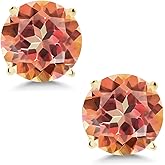 Gem Stone King Round 6mm Ecstasy Mystic Topaz 2.00 Ct 14K Yellow Gold Stud Earrings For Women Men